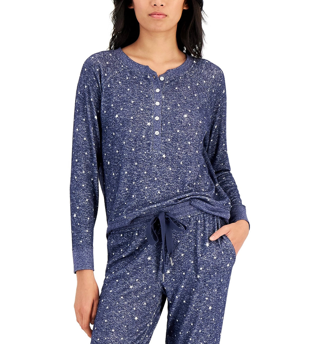 Alfani Women's Long-Sleeve Hacci Pajama Top Blue Star Size XXL