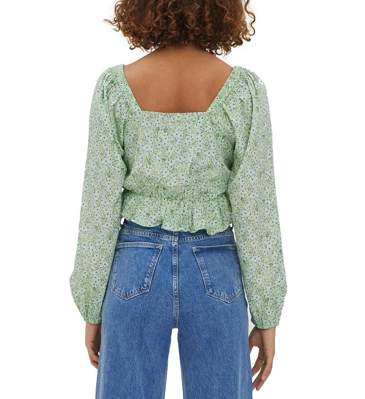 Vero Moda Women's Henna Floral Cropped Tie Front Top Green Holl