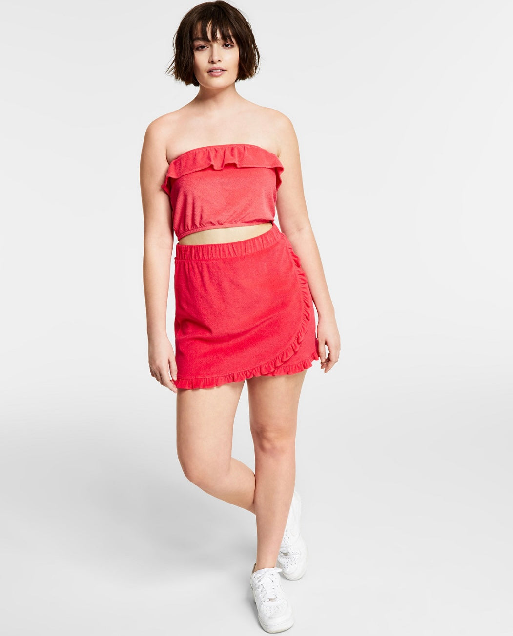 Bar III Women's Crossover Detail Pull-on Terry Cloth Skirt Watermelon Punch