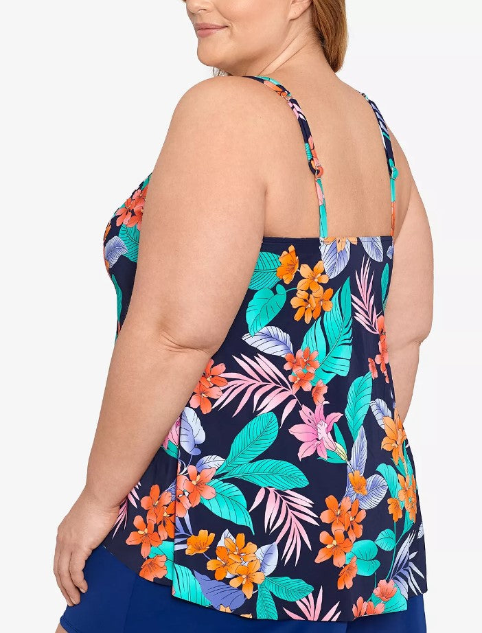 Swim Solutions Women's Printed Double-Strap Princess Tankini Top Plus Size
