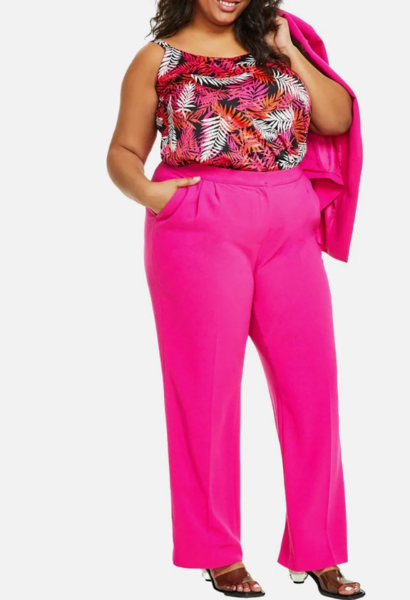 Bar III Women's High Rise Straight Wide Leg Pants Sunset Rose Plus Size 22W