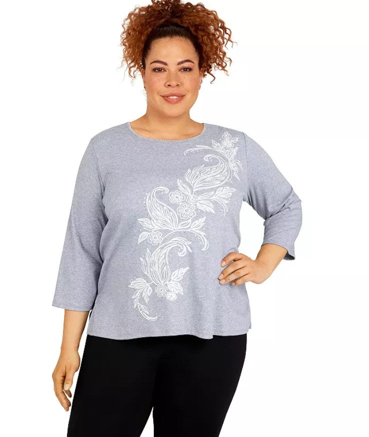 Alfred Dunner Women's Embroidery Crewneck 3/4 Sleeve Knit Top Petite Size PS