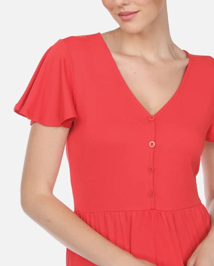 White Mark Women's Short Sleeve V-Neck Tiered Dress Red Size M