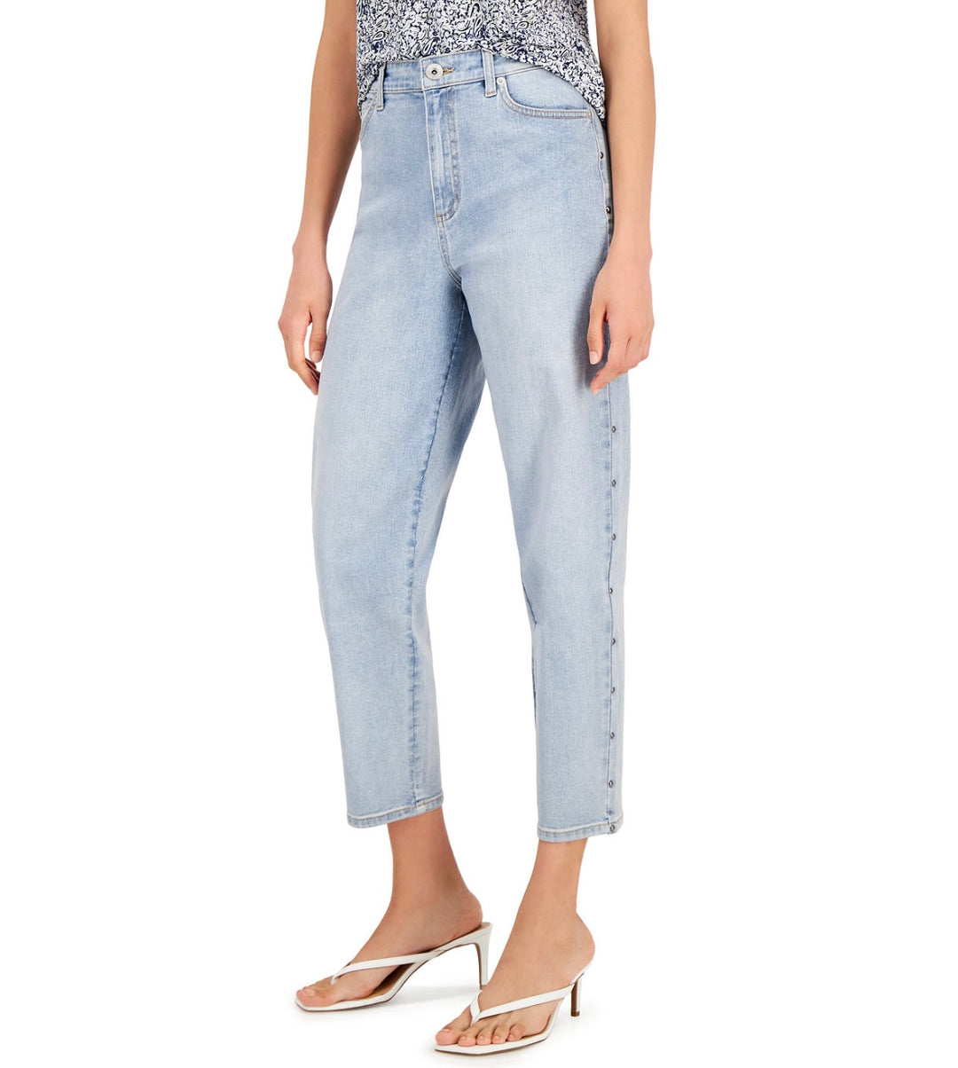 INC International Concepts Women's High Rise Studded Cropped Mom Jeans