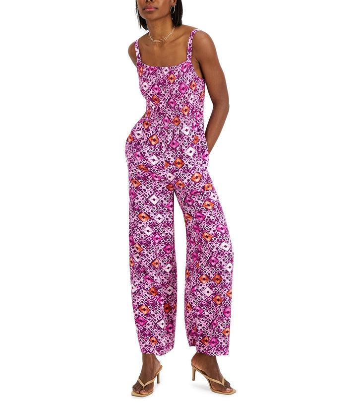 INC International Concepts Women's Smock Wide-Leg Jumpsuit Dharma Dye