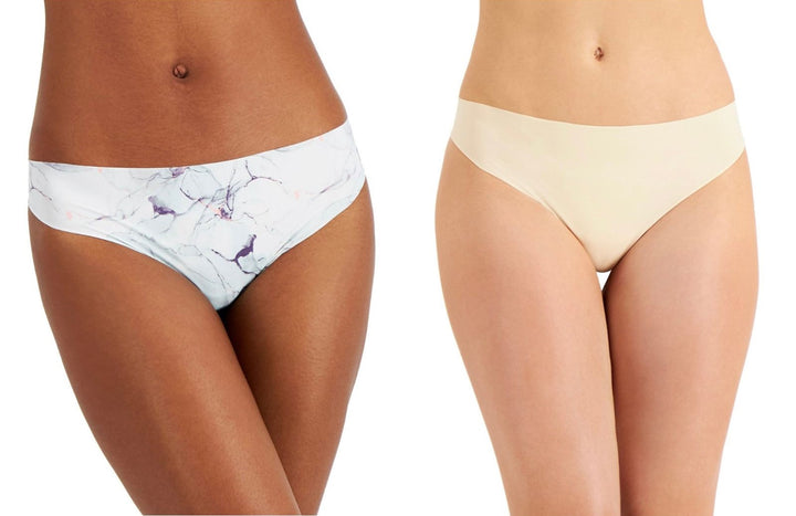 Alfani Women's Laser-Cut Thong Underwear 2-Pk Set Creamy Ivory/Marble Size M