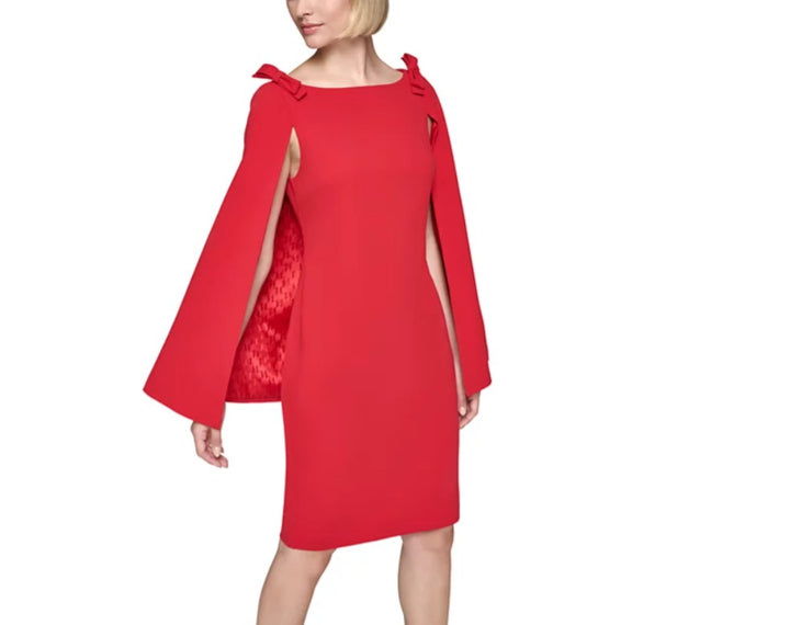 Karl Lagerfeld Paris Women's Bow-Shoulder Cape Dress Admiral Red Size 16
