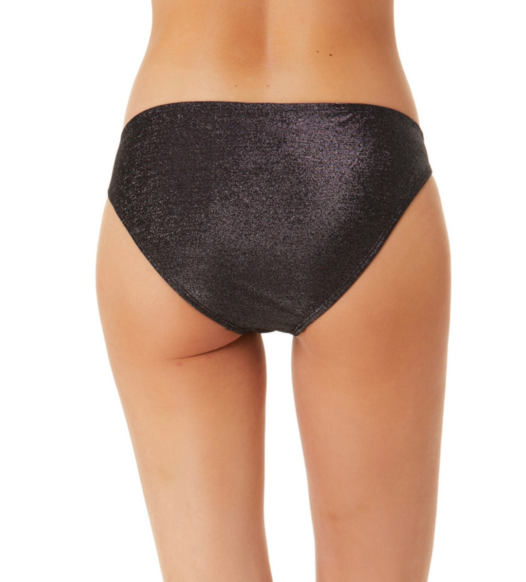 California Waves Junior's Metallic Shine Hipster Bikini Bottoms Swimsuit Black