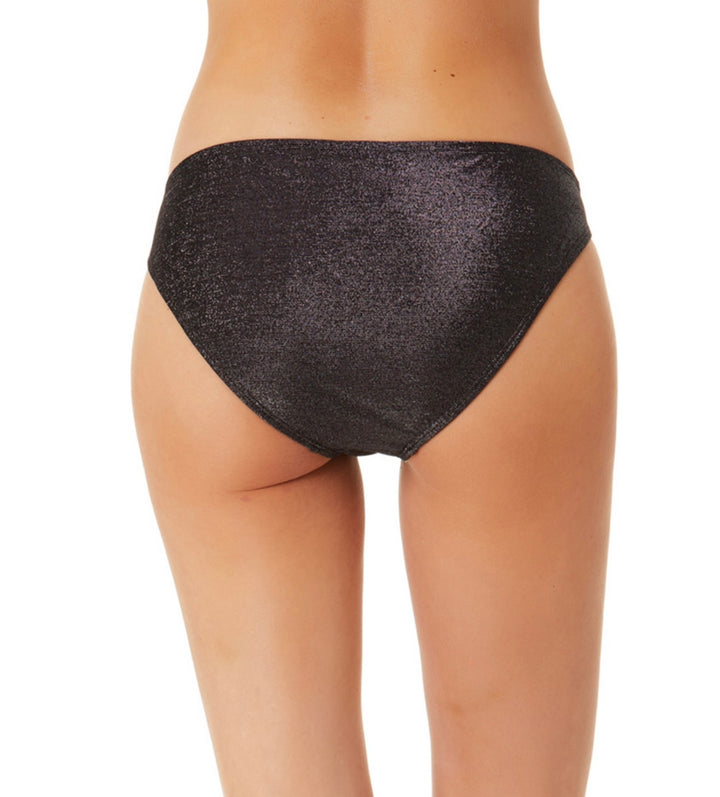California Waves Junior's Metallic Shine Hipster Bikini Bottoms Swimsuit Black
