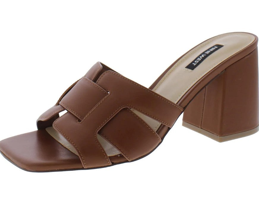 Nine West Women's Faux Leather Dressy Strappy Sandals Medium Brown Size 9M