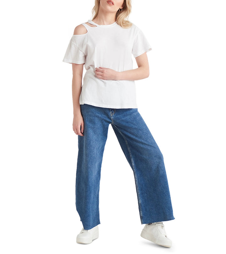 Black Tape Women's Short Sleeve Cotton Cutout T-Shirt White Size S