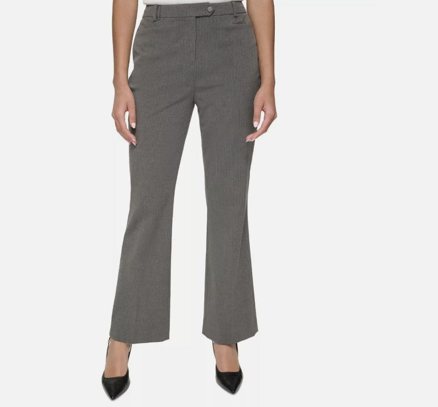 Calvin Klein Women's Pinstripe Straight-Leg Pants Charcoal/Cream Petite Size 10P