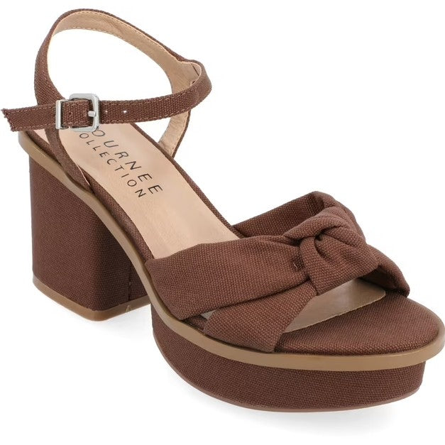 Journee Collection Women's Garner Knit Inset Platform Block Heel Sandals Brown