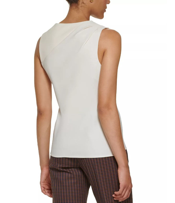 DKNY Women's Sleeveless Mix Media Top Buttercream Petite Size PS