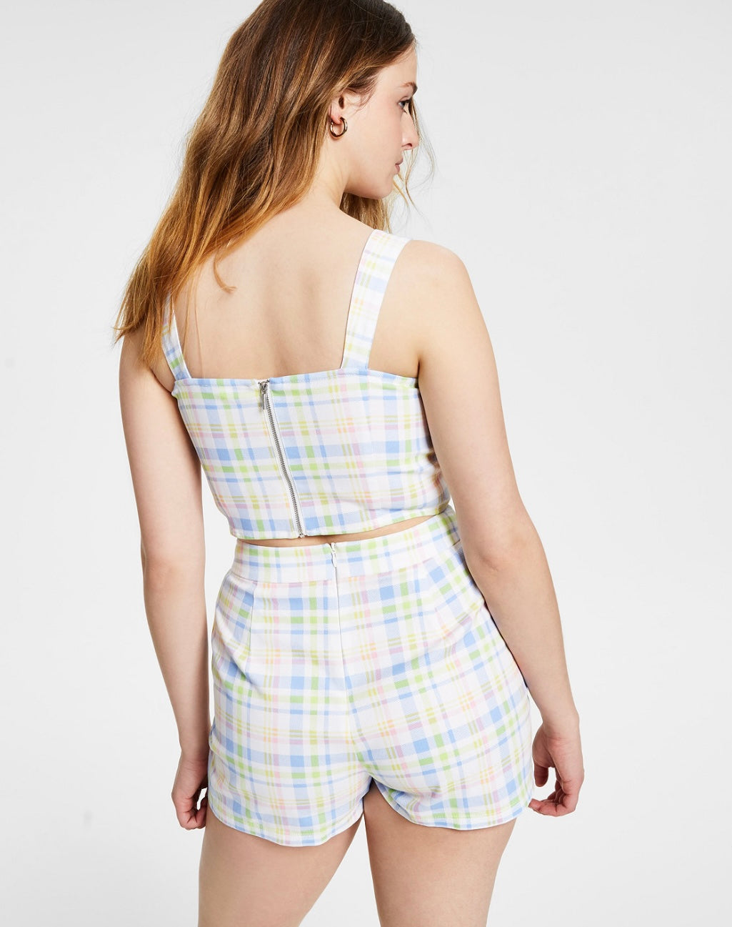 Bar III Women's Sweetheart Neckline Plaid Crop Top Melody Plaid Size 4