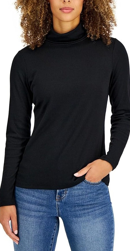Style & Co. Women's Long Sleeve Turtleneck Top Deep Black Pitite Size PS