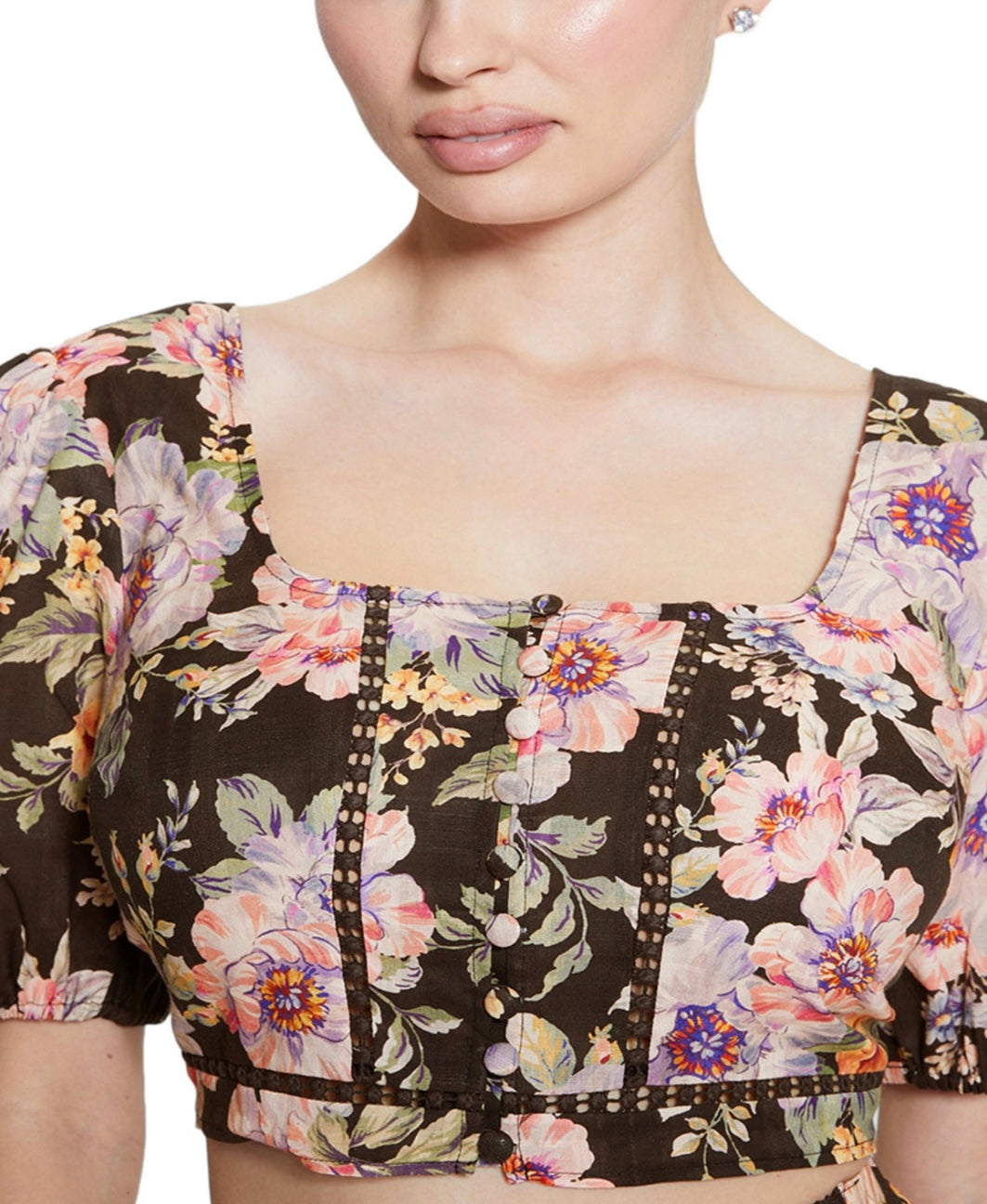 Guess Women's Eco Cassandra Puffed Floral Crop Top Ciaobella Size L