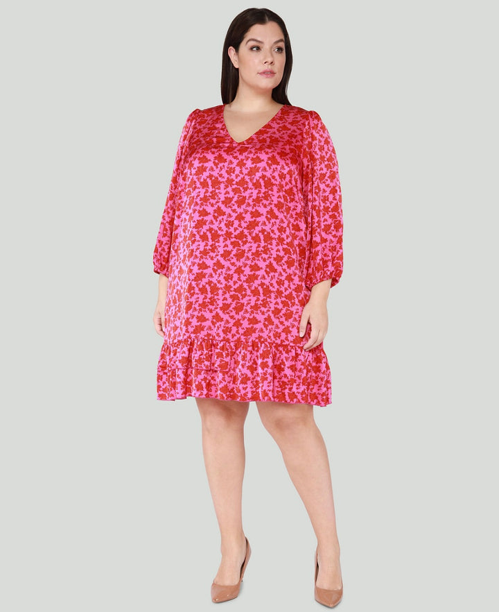 Black Tape Women's Trendy Floral Print 3/4-Sleeve Swing Dress Plus Size 1X