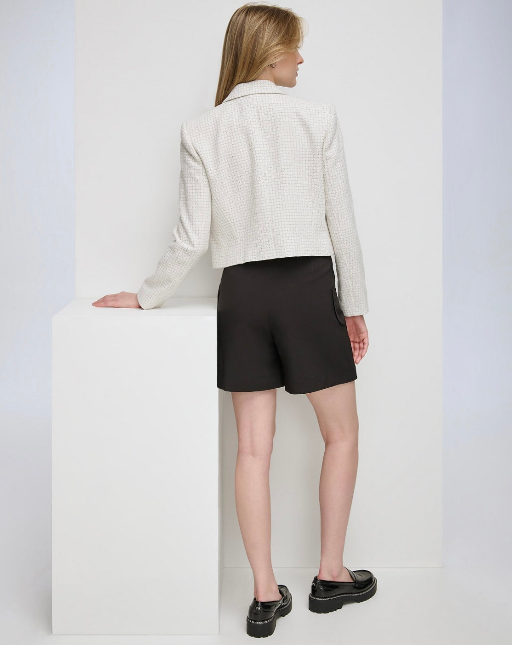 Calvin Klein Women's Double-Breasted Tweed Blazer Cream Multi Size 14
