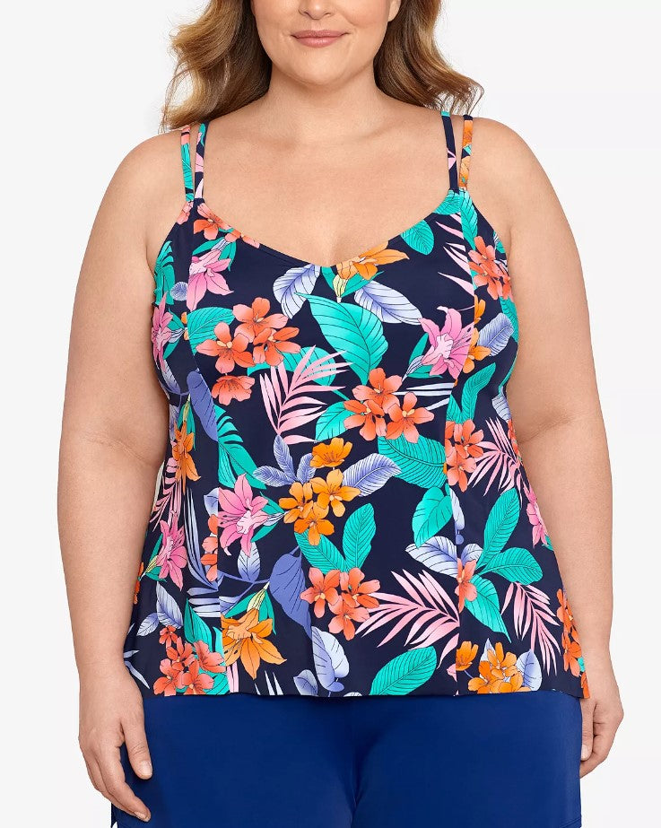 Swim Solutions Women's Printed Double-Strap Princess Tankini Top Plus Size