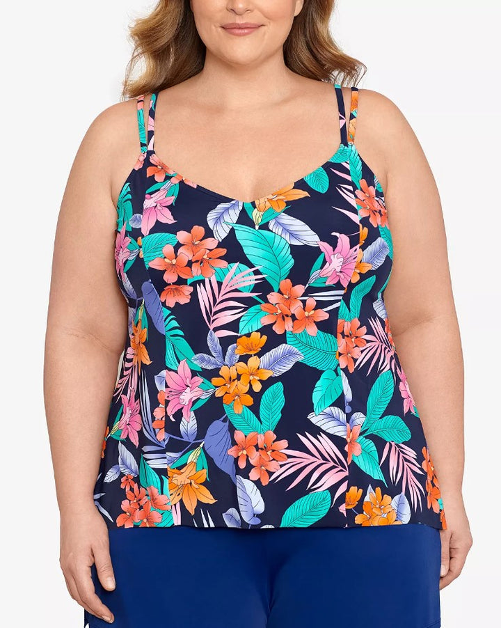 Swim Solutions Women's Printed Double-Strap Princess Tankini Top Plus Size