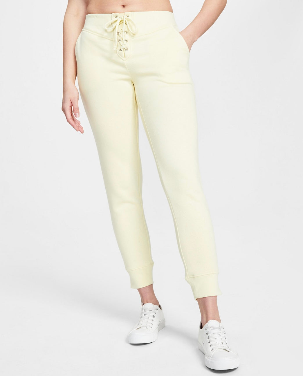 Jenni Women's Style Not Size Lace-up Jogger Lounge Pants Pastel Yellow Size S