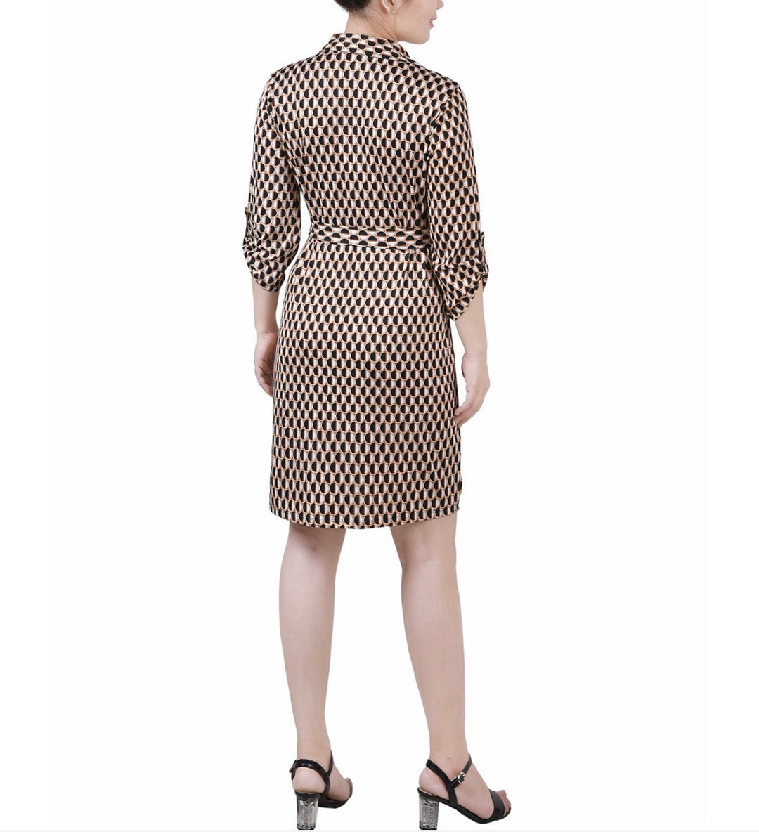 NY Collection Women's 3/4-Sleeve Printed Shirt Dress Petite Size PXL
