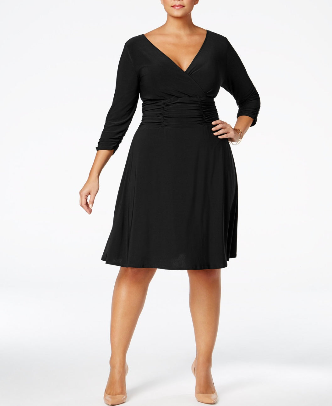 NY Collection Women's Ruched A-Line Dress Black Plus Size 2X
