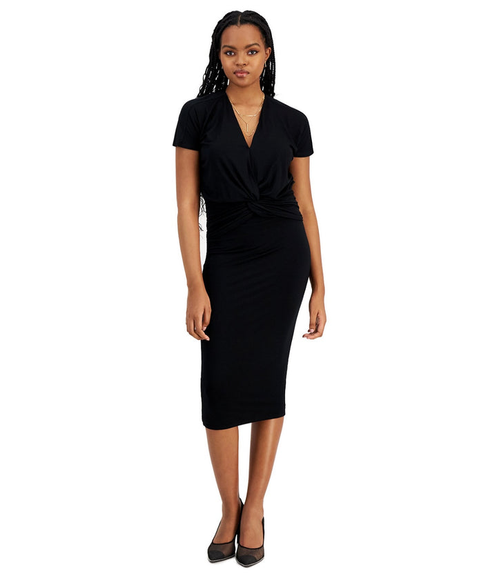 Bar III Women's Pull-On Jersey Midi Skirt Deep Black Size L
