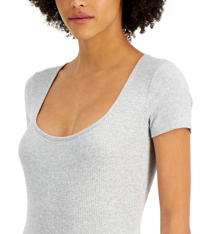 Jenni Women's Square Neck Ribbed Bodysuit Grey Heather Size L
