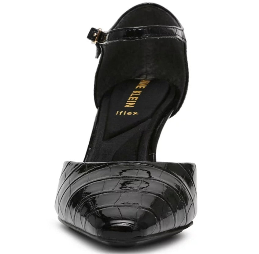 Anne Klein Women's Rosalind Ankle Strap Dress Pumps Shoes Black Croc Size 7