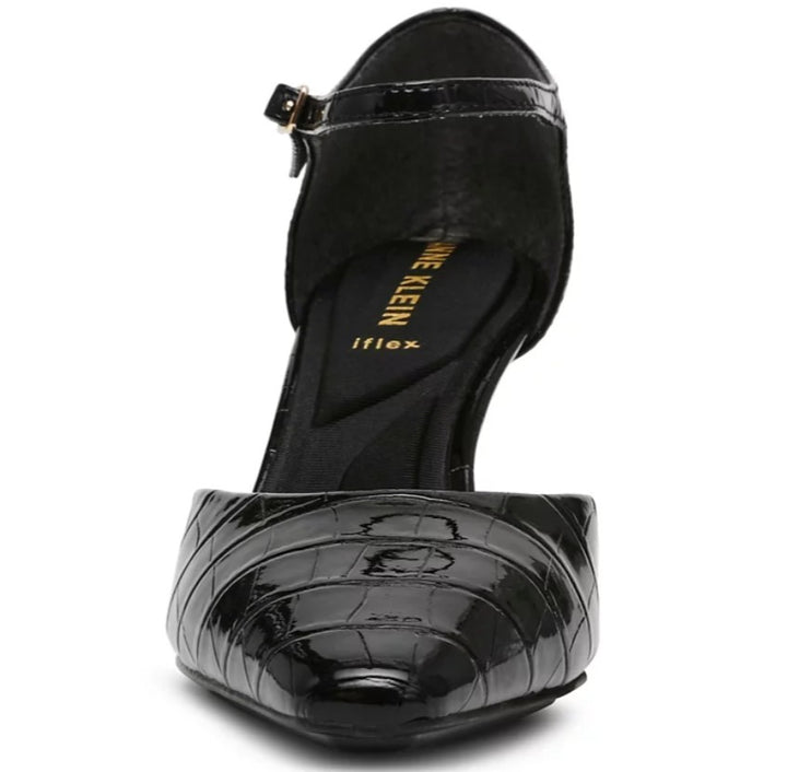 Anne Klein Women's Rosalind Ankle Strap Dress Pumps Shoes Black Croc Size 7