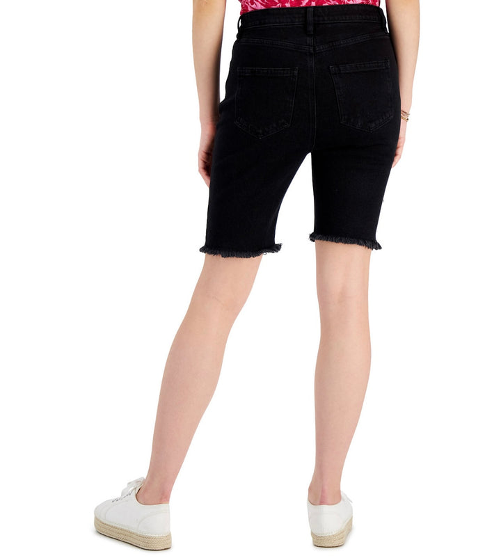Style & Co. Women's High Rise Ripped Denim Bermuda Shorts Washed Black Size 10