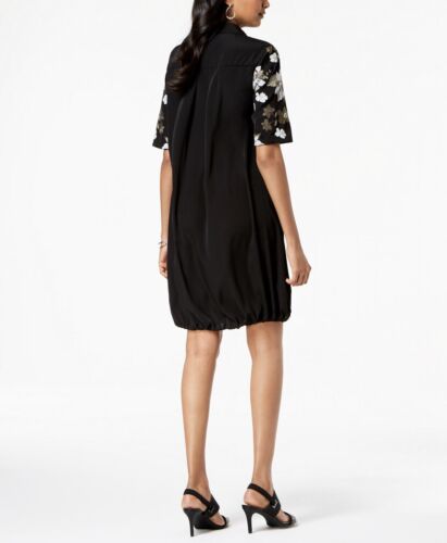 Alfani Women' Petites Dress Black Solid Bungee-Hem Golden Eclectic Buttons