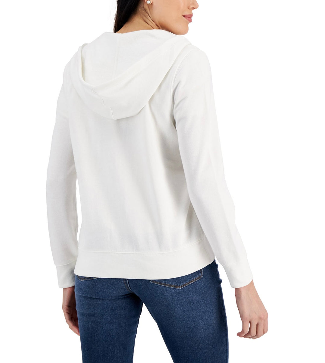 Style & Co. Women's Kangaroo Pockets Fleece Zip Hoodie Bright White Size XXL