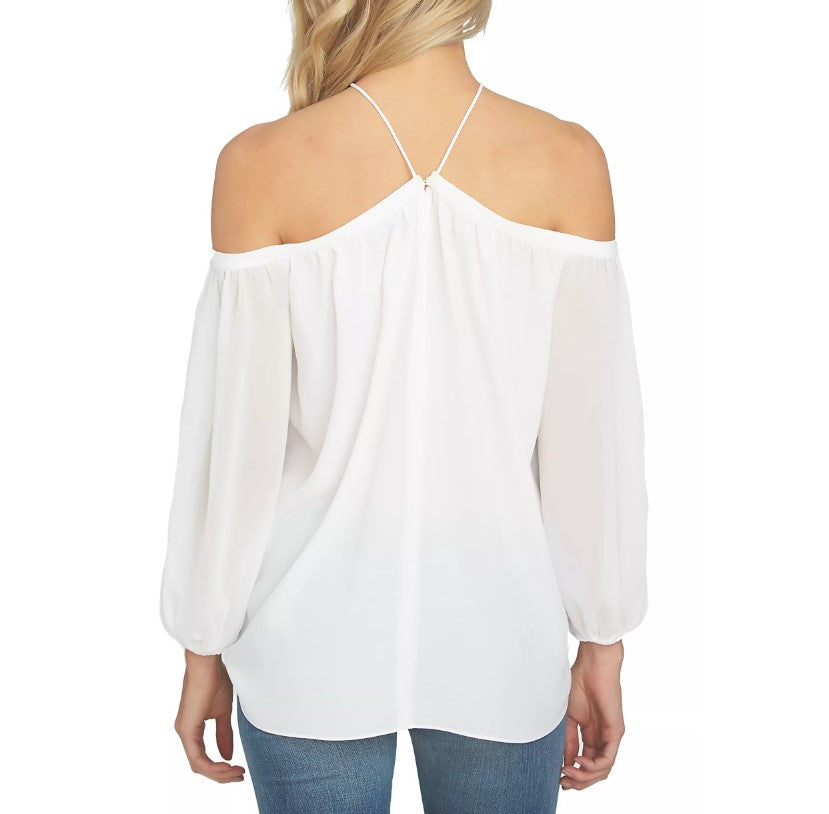 1.State Women's Long Sleeve High Neck Blouse Cloud Size M