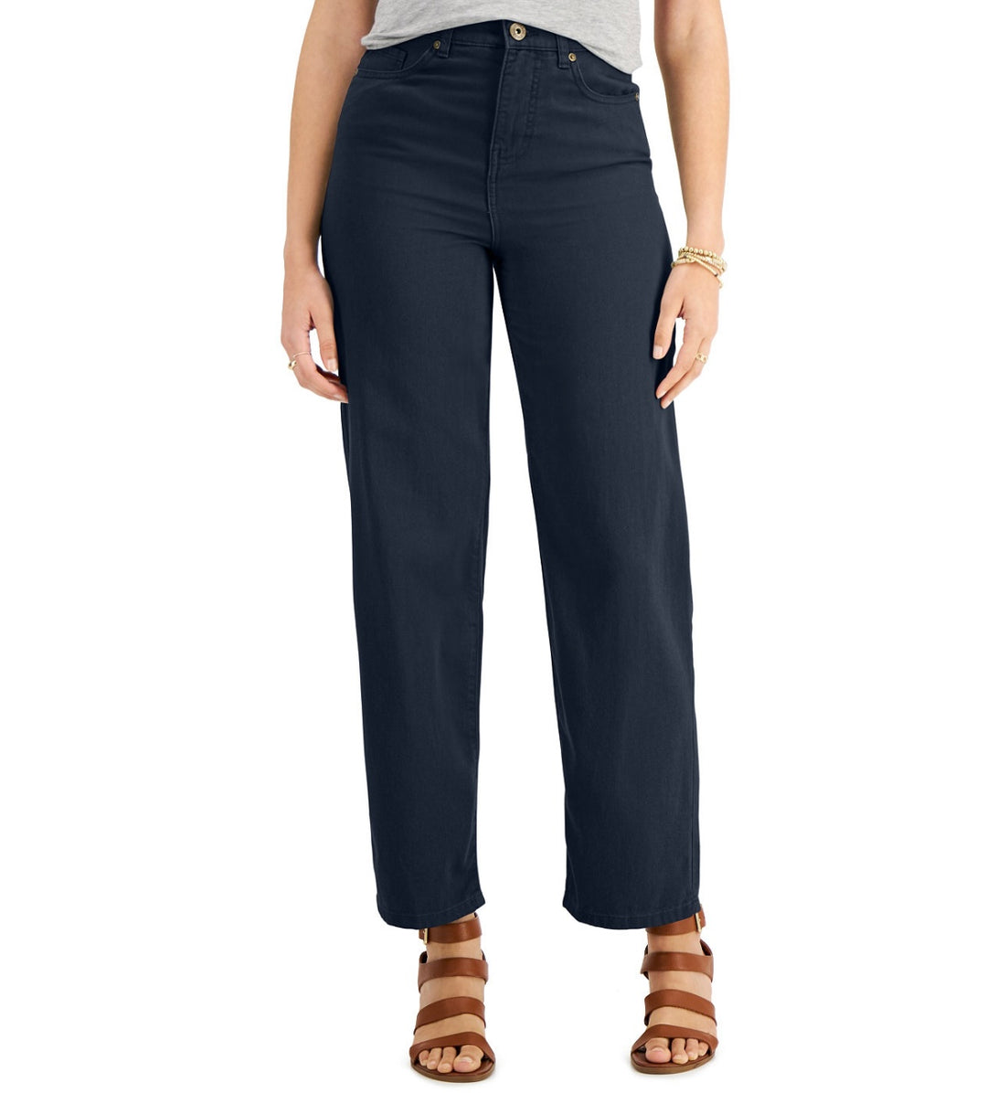 Style & Co. Women's Crop Mid Rise Casual Wide Leg Pants Industrial Blue Size 8