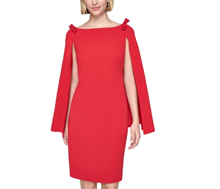 Karl Lagerfeld Paris Women's Bow-Shoulder Cape Dress Admiral Red Size 16