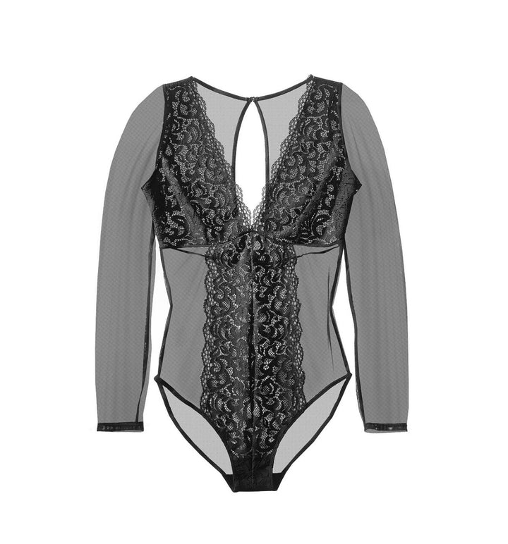INC International Concepts Women's Not So Basic Long-Sleeve Lace Mesh Bodysuit