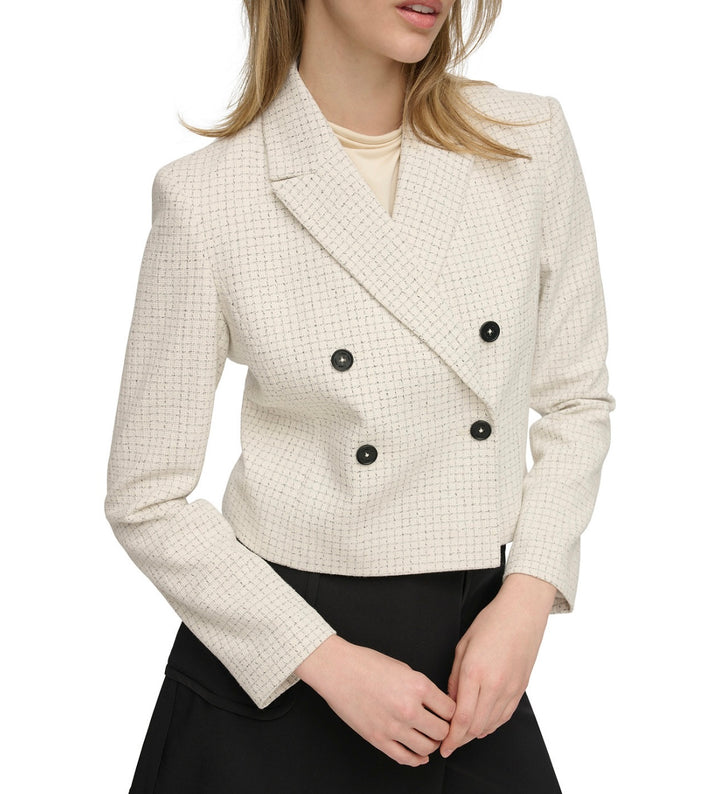Calvin Klein Women's Double-Breasted Tweed Blazer Cream Multi Size 14