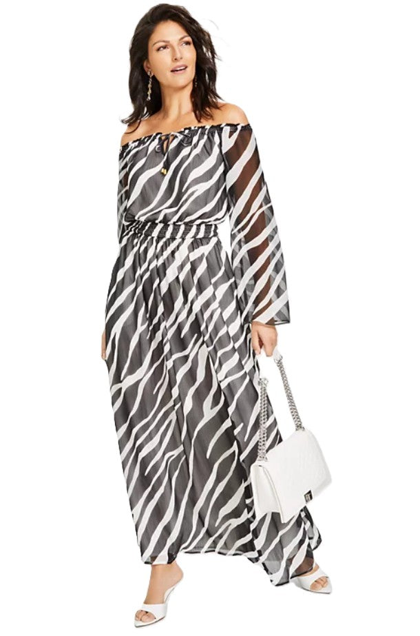 INC International Concepts Women's Off-The-Shoulder Maxi Dress Ellie Zebra