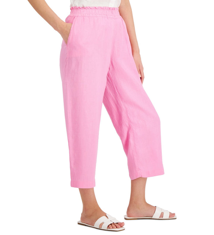 Charter Club Women's Elastic Waits Linen Cropped Pull-On Pants Bubble Bath