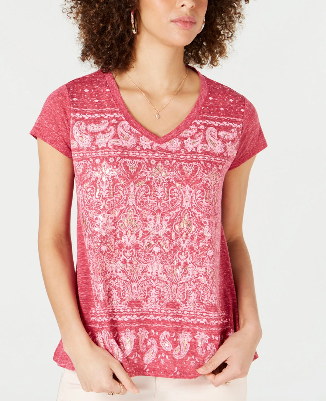 Style & Co. Women's Short Sleeve Graphic-Print Swing T-Shirt Scenic Edge Size XS