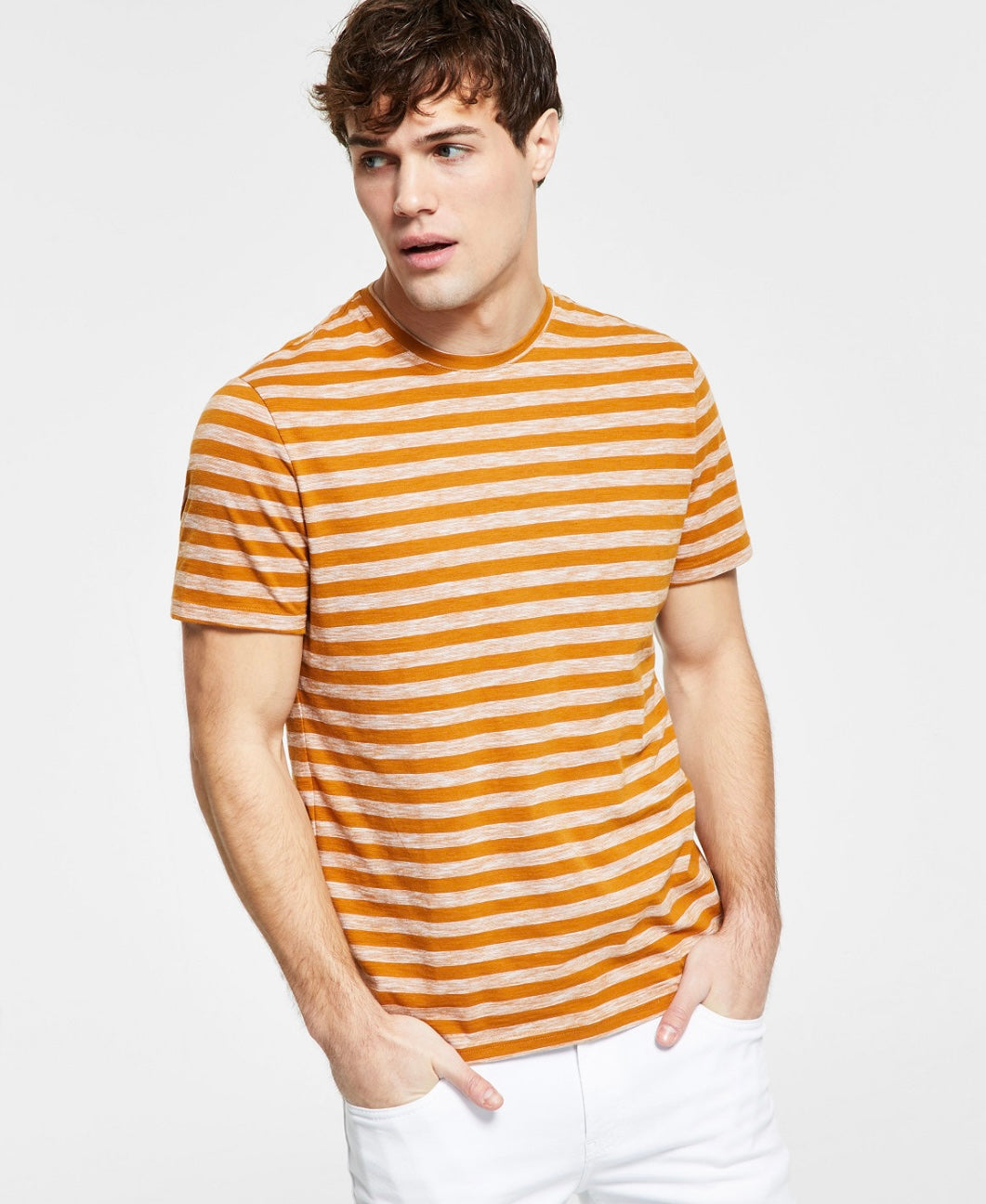 INC International Concepts Men's Striped Slub T-Shirt Cathay Spice Size XL