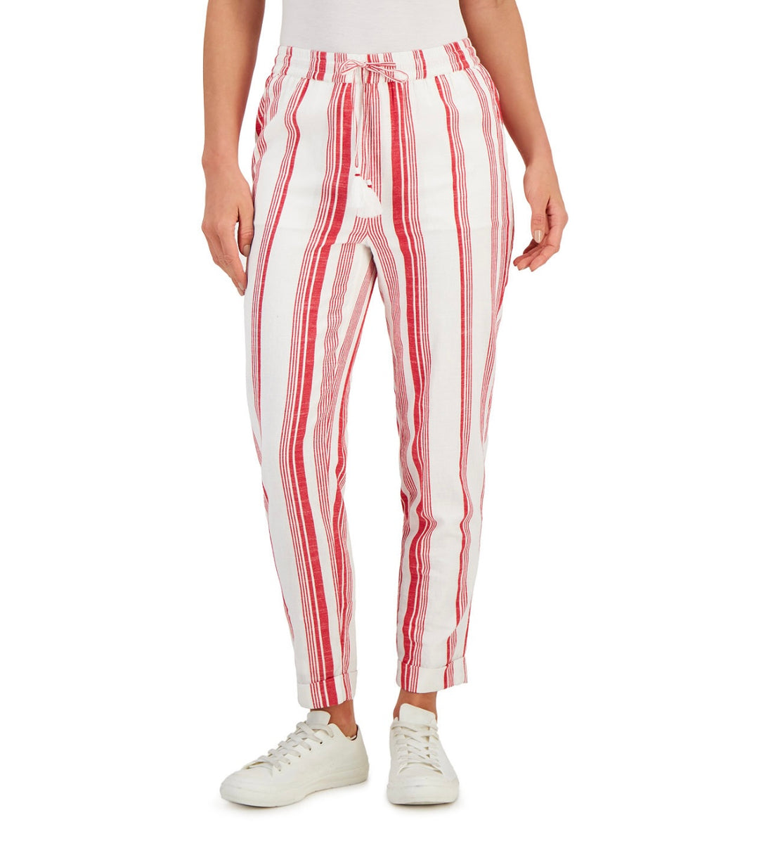 Charter Club Women's Elastic Waits Pull-On Cotton Striped Jogger Pants Size XL