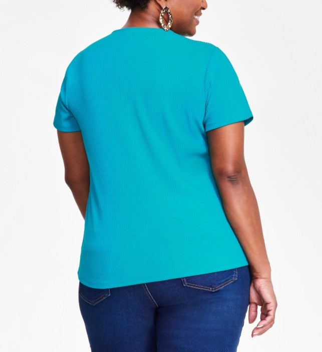 INC International Concepts Women's Studded Cutout Top Fresco Blue Plus Size 1X