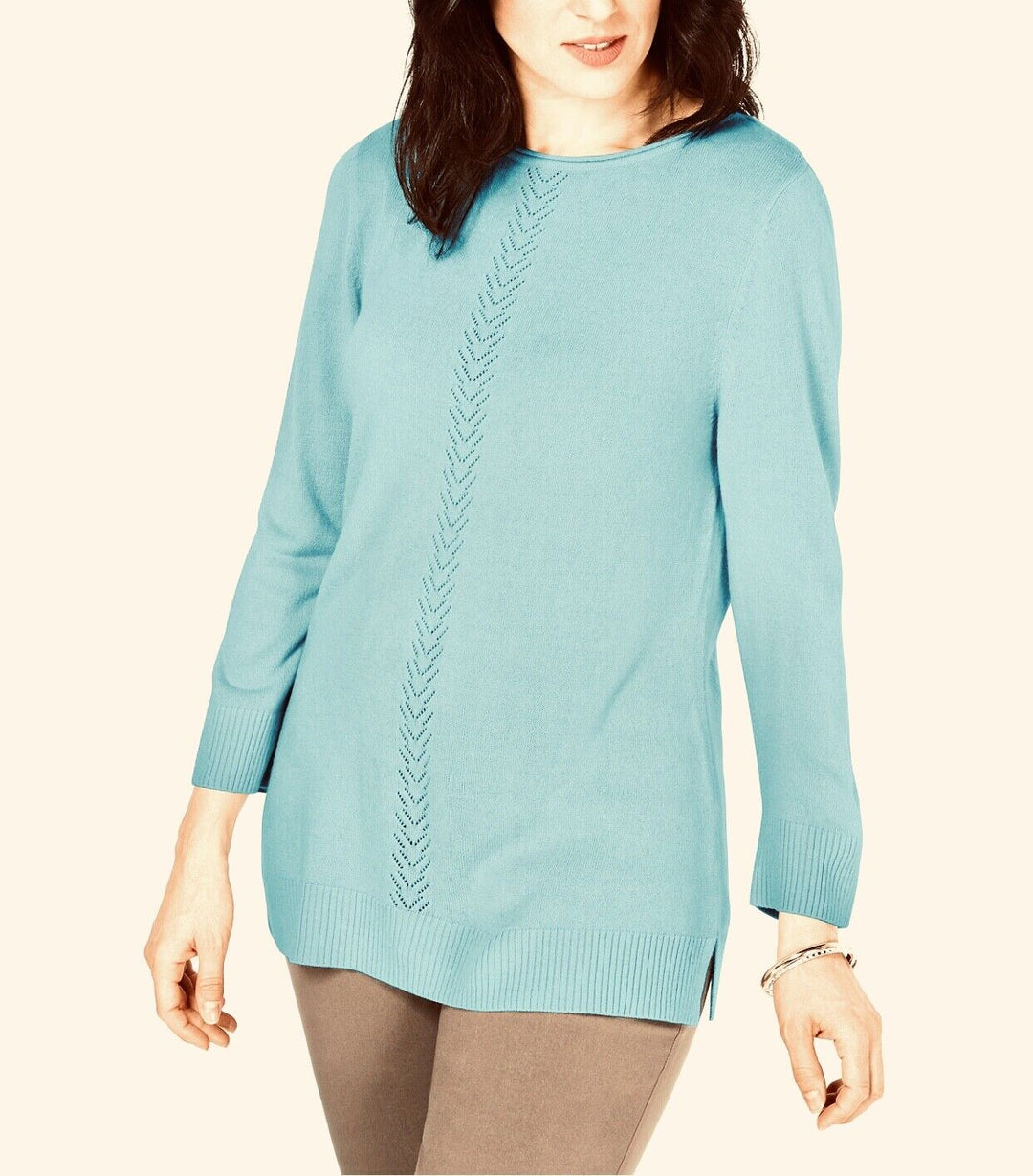 Karen Scott Women's Luxsoft Crew Neckline Long Sleeve Sweater Aquifer Size S