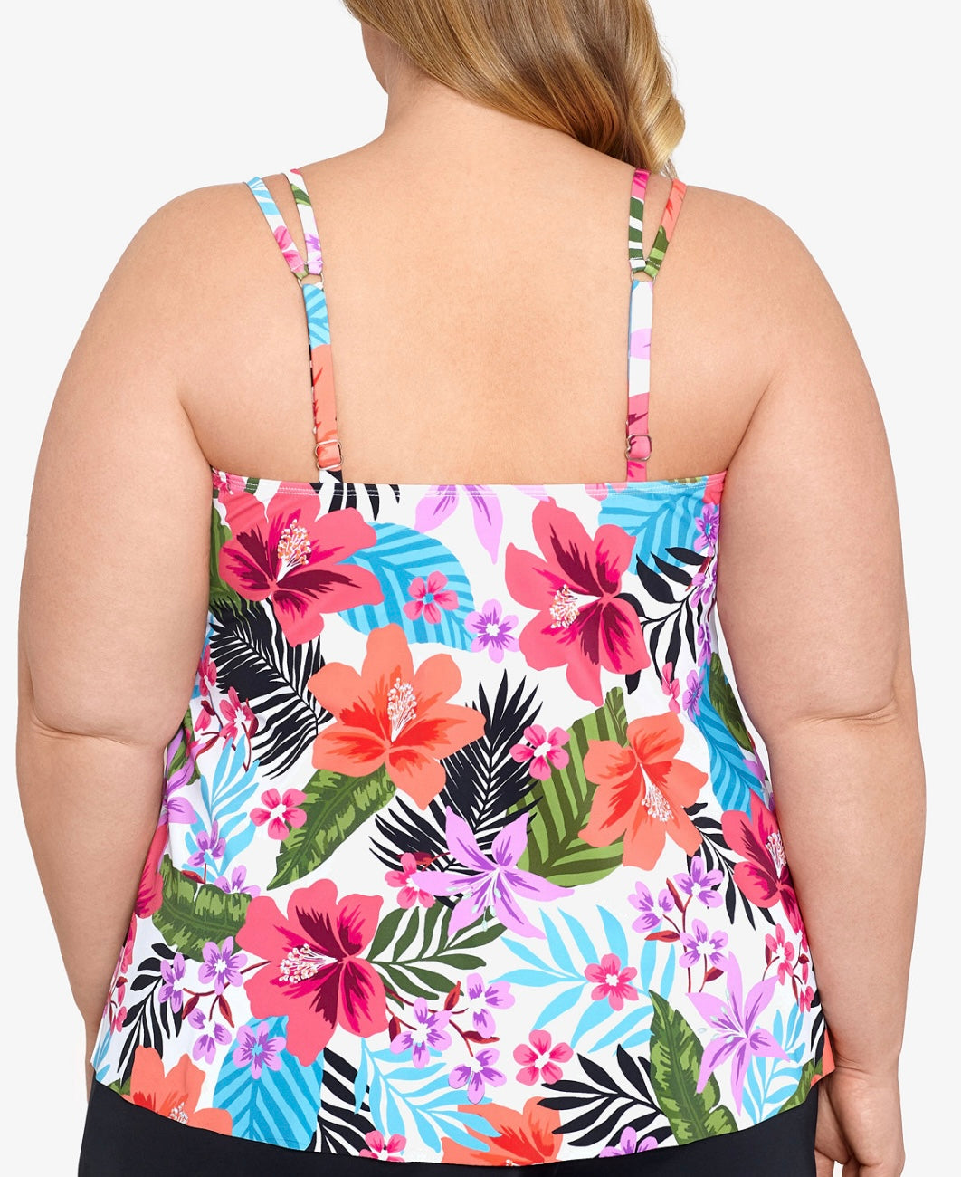 Swim Solutions Women's Pleated-Front Double-Strap Tankini Top Plus Size 18W