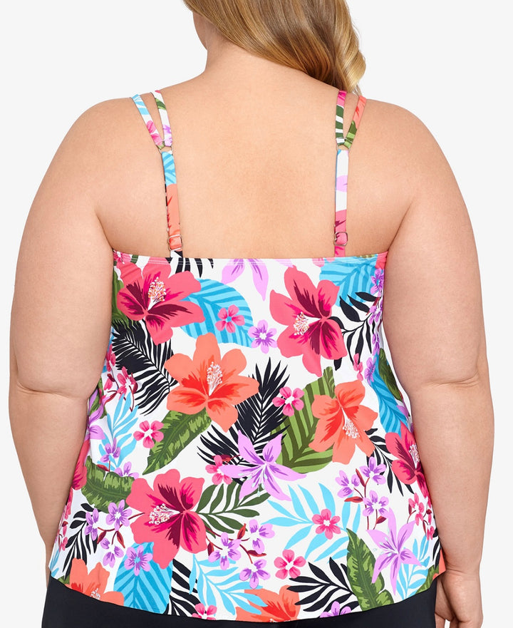 Swim Solutions Women's Pleated-Front Double-Strap Tankini Top Plus Size 18W