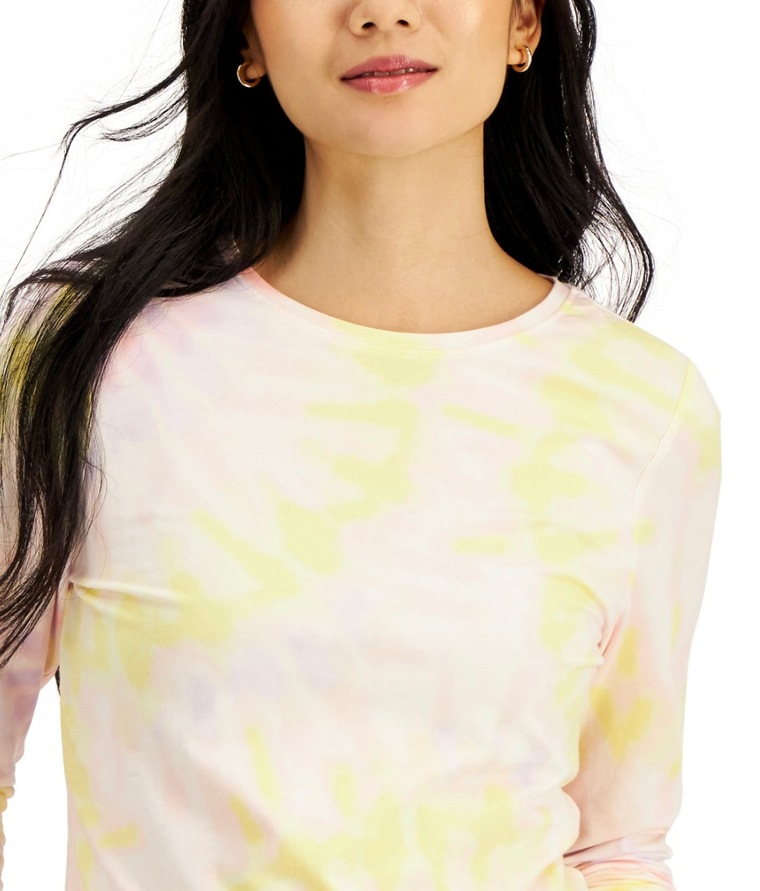 Style & Co. Women's Tie-Dyed Long-Sleeve T-Shirt Spin Dye Multi Petite Size PXXL